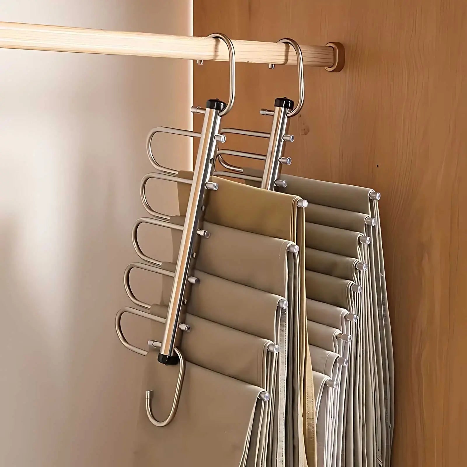 Cintre organisateur multi-niveaux en acier inoxydable pour pantalons sjaals et serviettes gain de place | Koossa