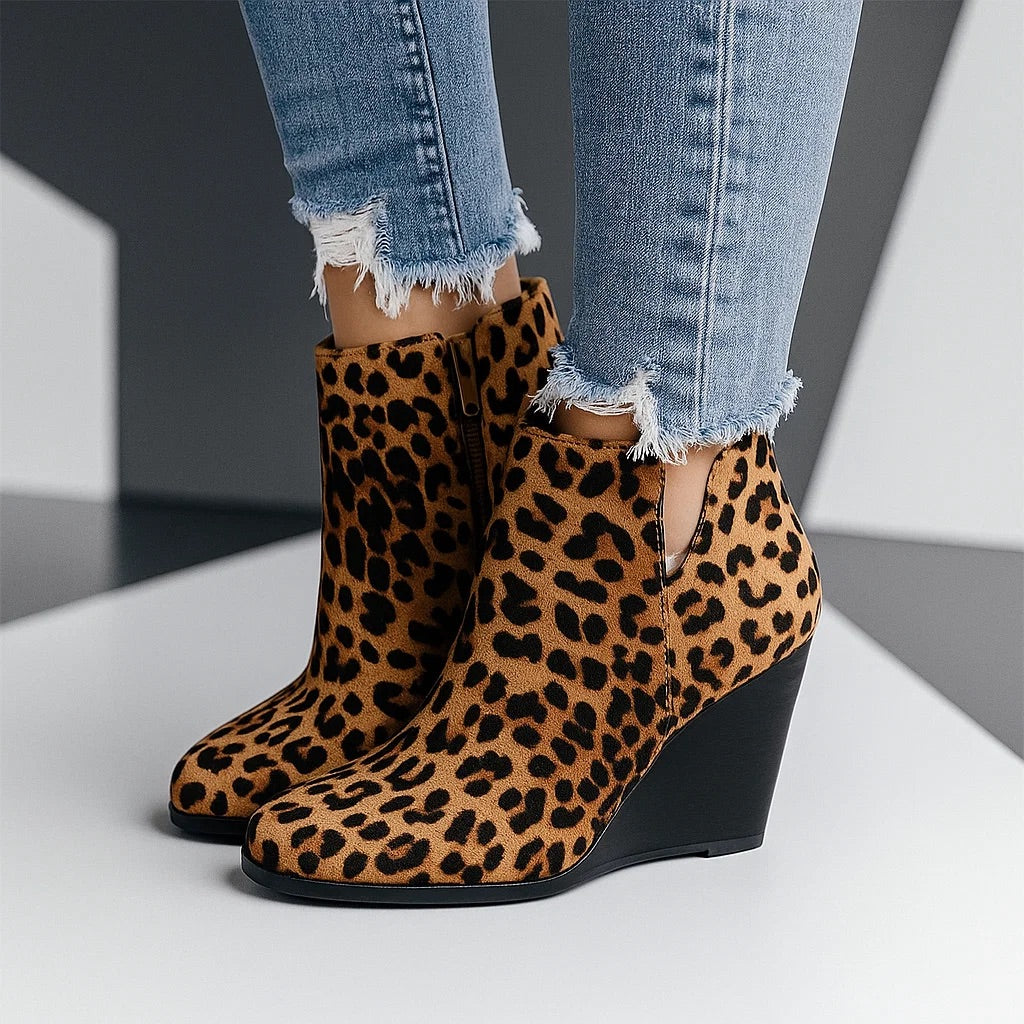 Women's Wedge Booties with Open Side Detail – Suede Low-Heel Ankle Boot for Everyday Wear, Work & Weekend Outfits | Lonoma