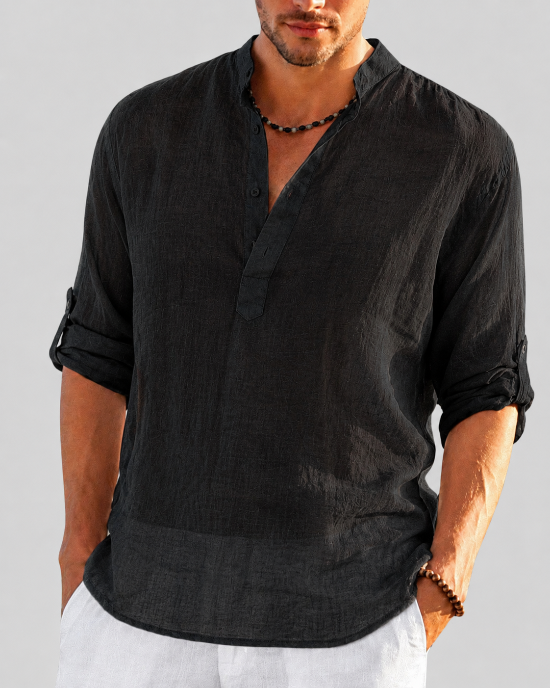 Men's Smart Casual Shirt with Open Collar — Classic Long Sleeve Shirt for Business & Weekend Wear | Koossa