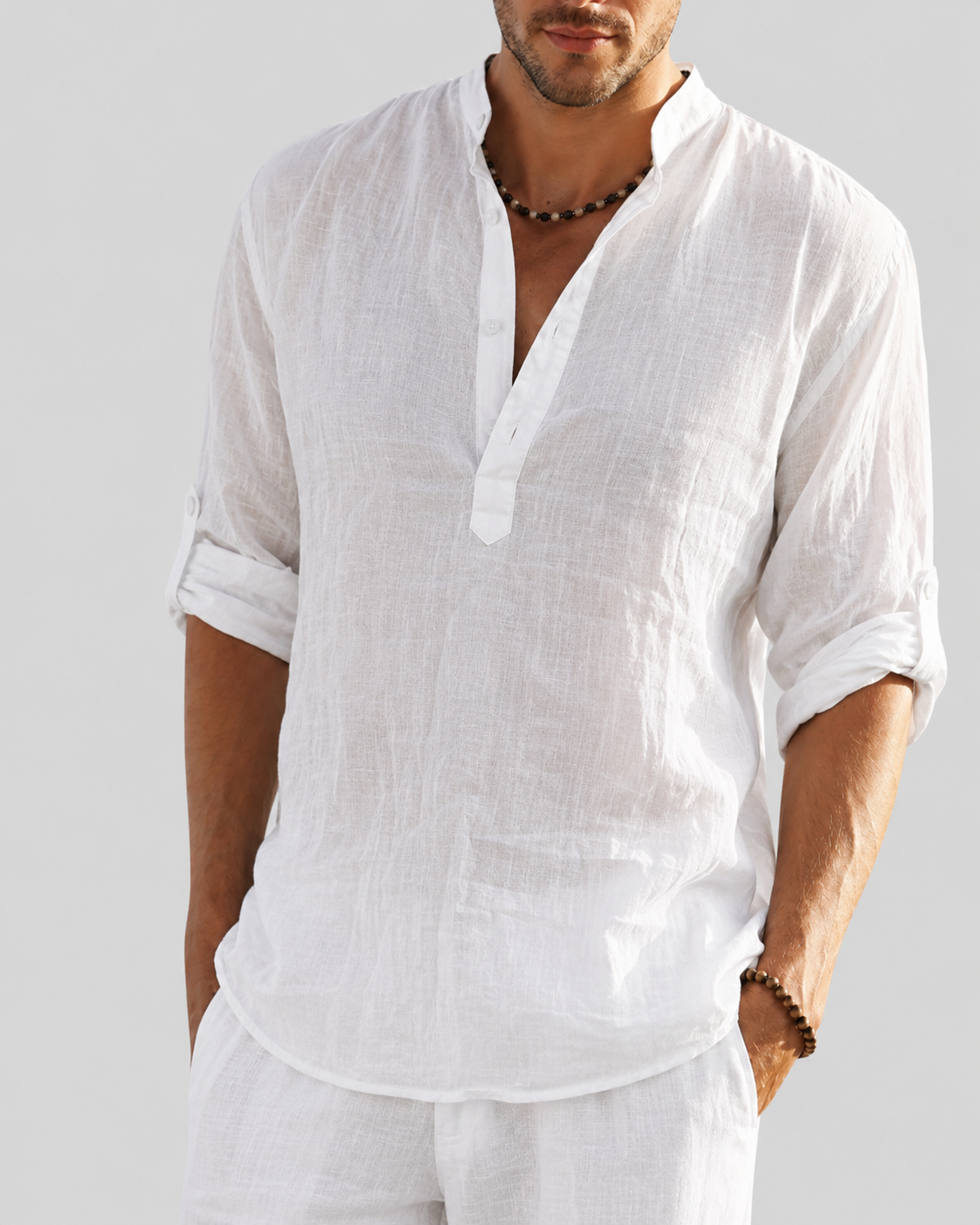 Men's Smart Casual Shirt with Open Collar — Classic Long Sleeve Shirt for Business & Weekend Wear | Koossa