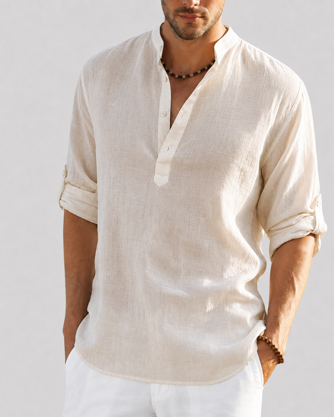 Men's Smart Casual Shirt with Open Collar — Classic Long Sleeve Shirt for Business & Weekend Wear | Koossa
