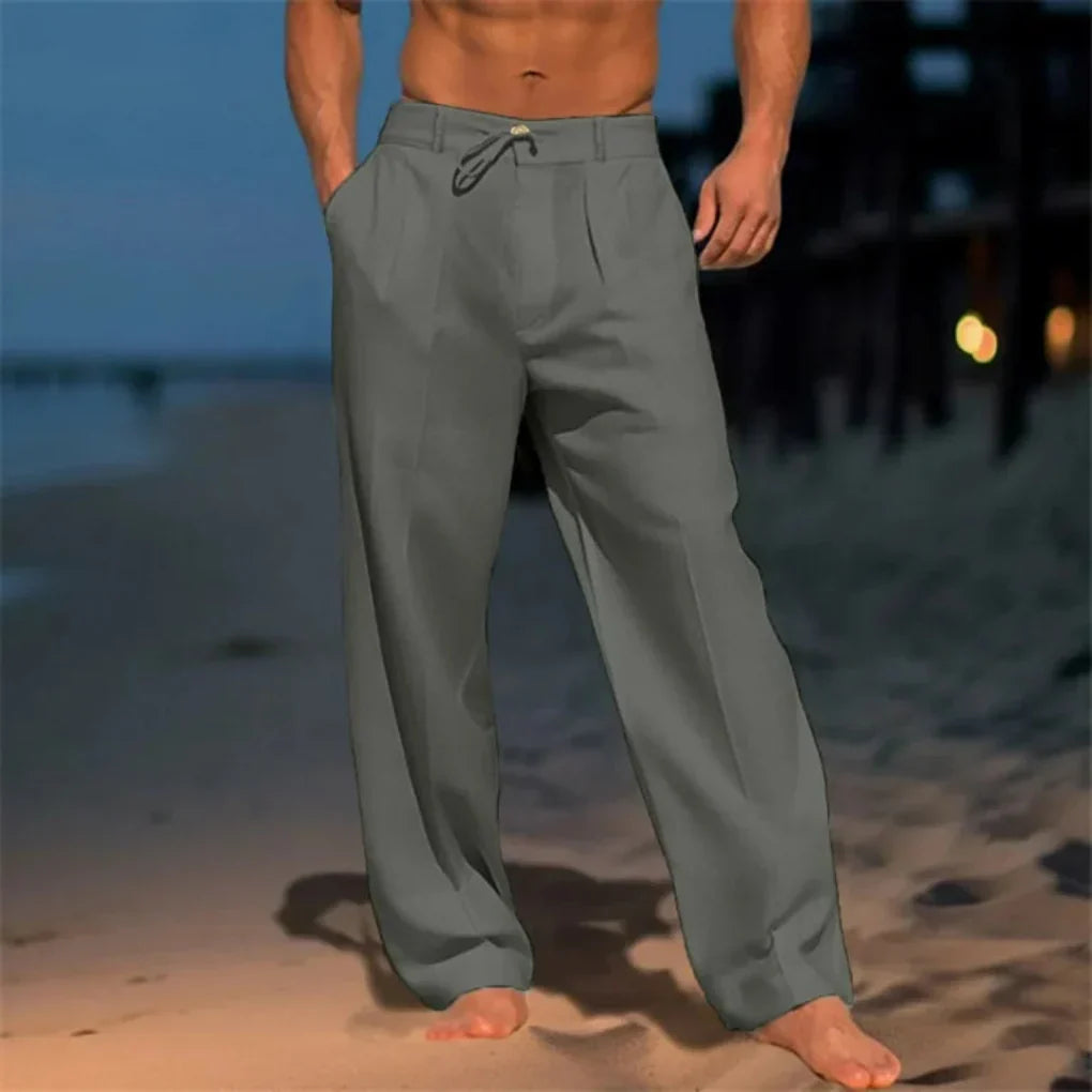 Men's Straight-Leg Summer Trousers in Beige, Grey & Navy — Classic Smart-Casual Trousers for Warm Weather | Koossa