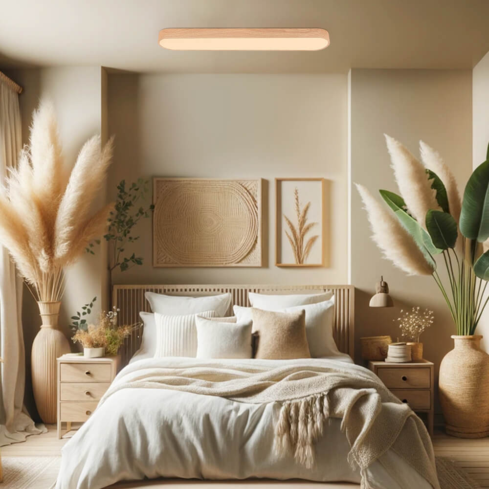 Plafonnier Ovale LED Effet Bois Métal 65-90 cm Blanc Chaud Blanc Froid Salon Chambre Cuisine Intégré Design | Koossa