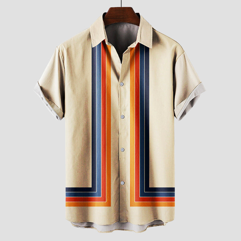 Men's Short Sleeve Striped Cotton Shirt in Classic Colours for Summer Holidays and Relaxed Weekend Dressing | Koossa