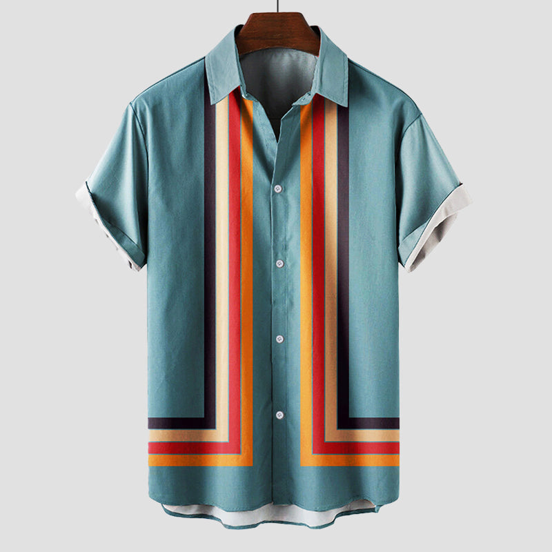 Men's Short Sleeve Striped Cotton Shirt in Classic Colours for Summer Holidays and Relaxed Weekend Dressing | Koossa