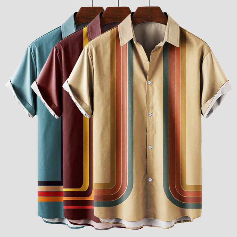 Men's Short Sleeve Striped Cotton Shirt in Classic Colours for Summer Holidays and Relaxed Weekend Dressing | Koossa