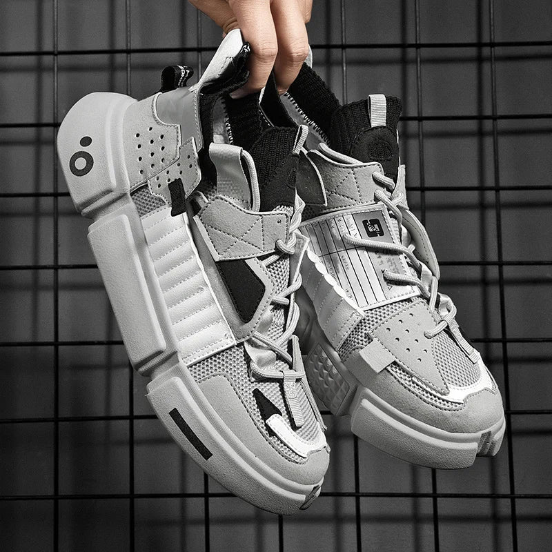 Men's Panelled Lace-Up Trainers in Yellow, Grey & Black — Contemporary Casual Footwear for Everyday Wear & Weekend Styling | Koossa