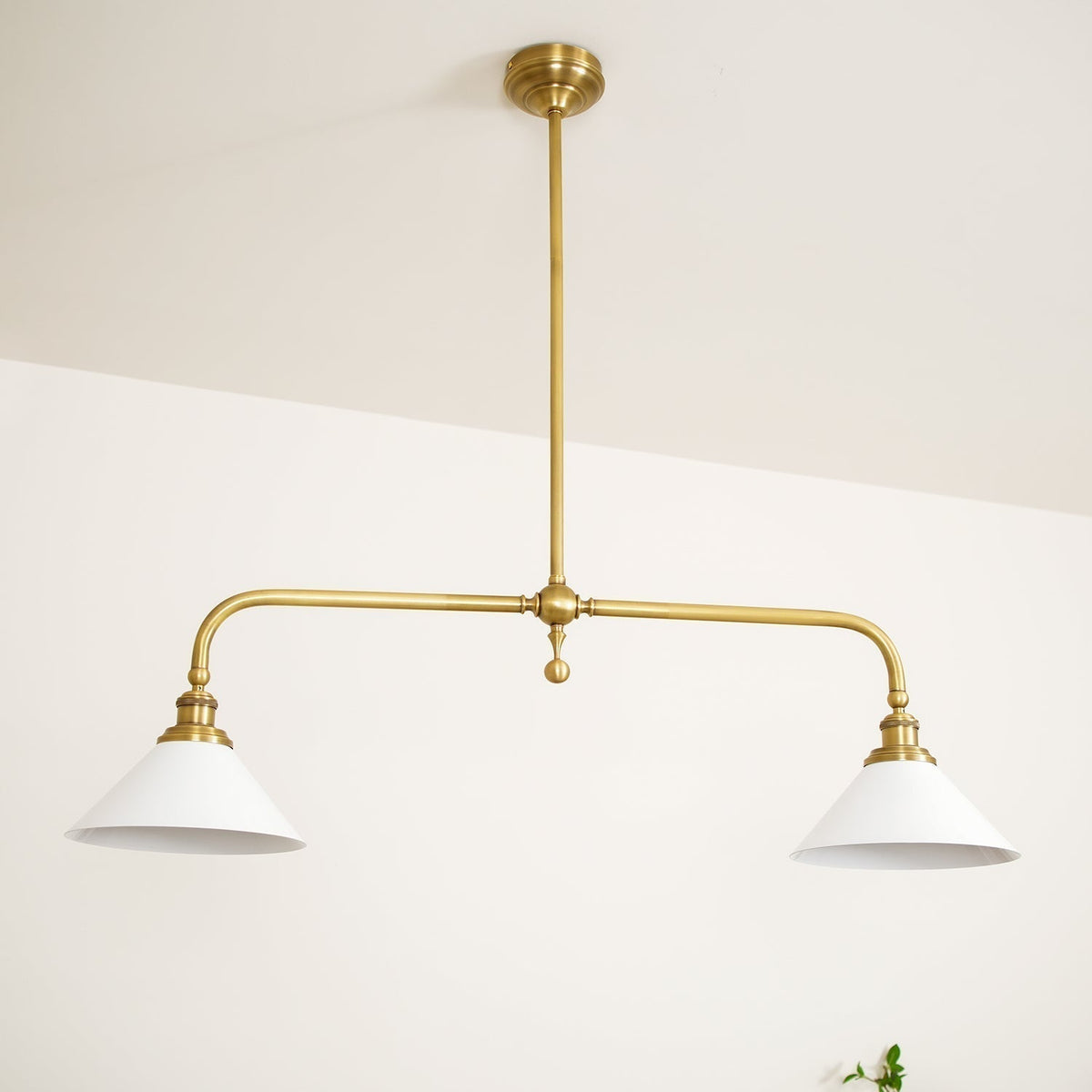 Brushed Brass Pendant Light with Flared Cone Shades for Dining Room & Kitchen Island | Dual Head Suspension Fixture | Lonoma