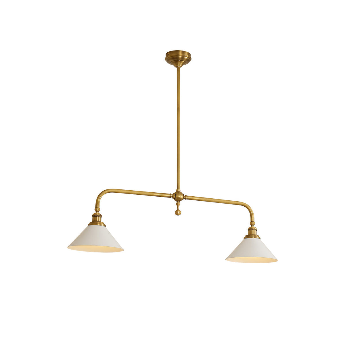 Brushed Brass Pendant Light with Flared Cone Shades for Dining Room & Kitchen Island | Dual Head Suspension Fixture | Lonoma