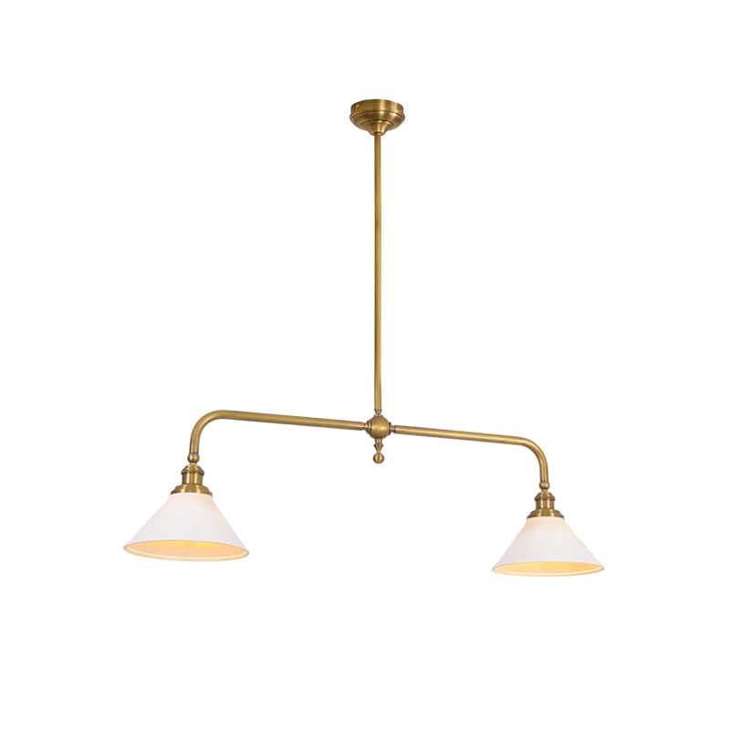 Brushed Brass Pendant Light with Flared Cone Shades for Dining Room & Kitchen Island | Dual Head Suspension Fixture | Lonoma