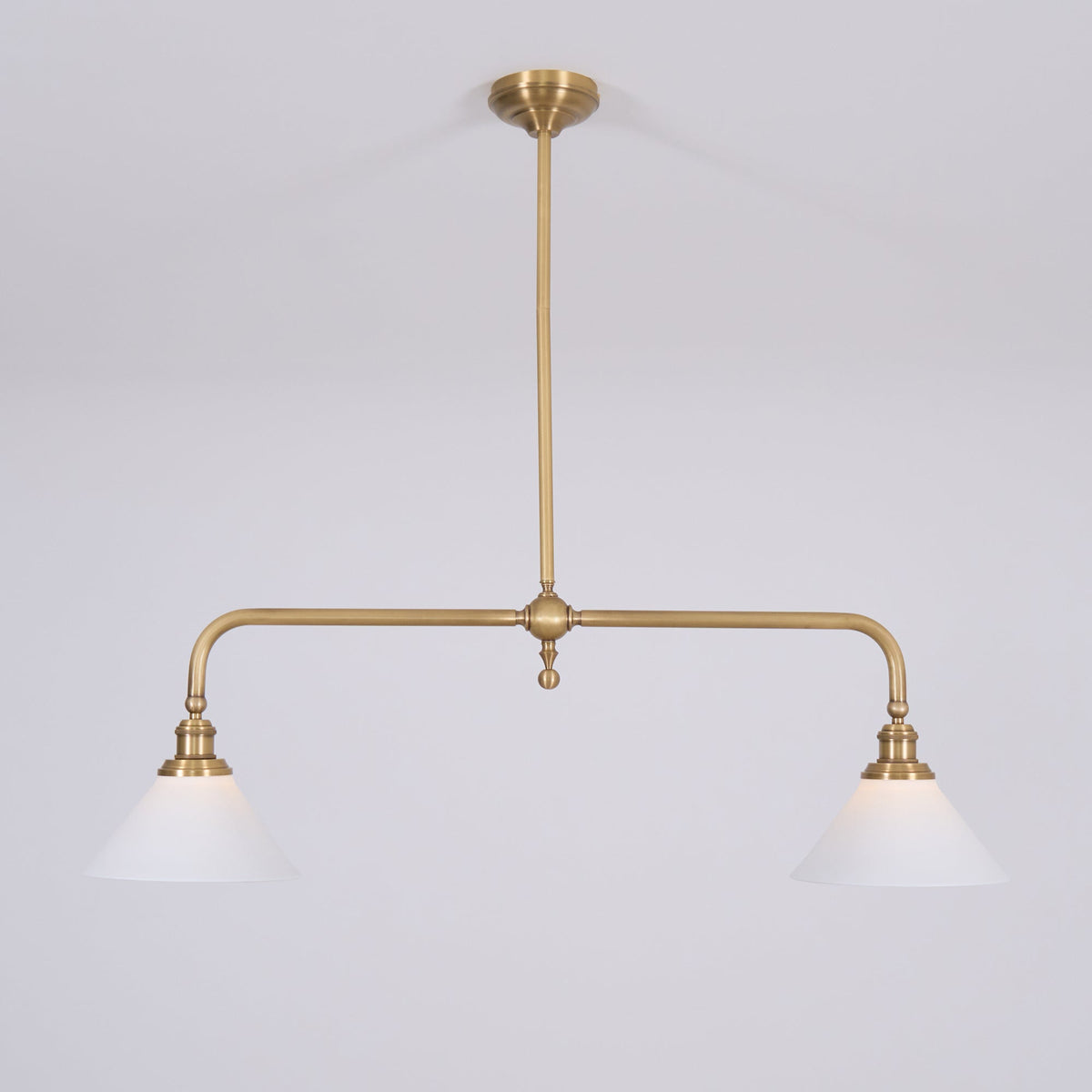 Brushed Brass Pendant Light with Flared Cone Shades for Dining Room & Kitchen Island | Dual Head Suspension Fixture | Lonoma