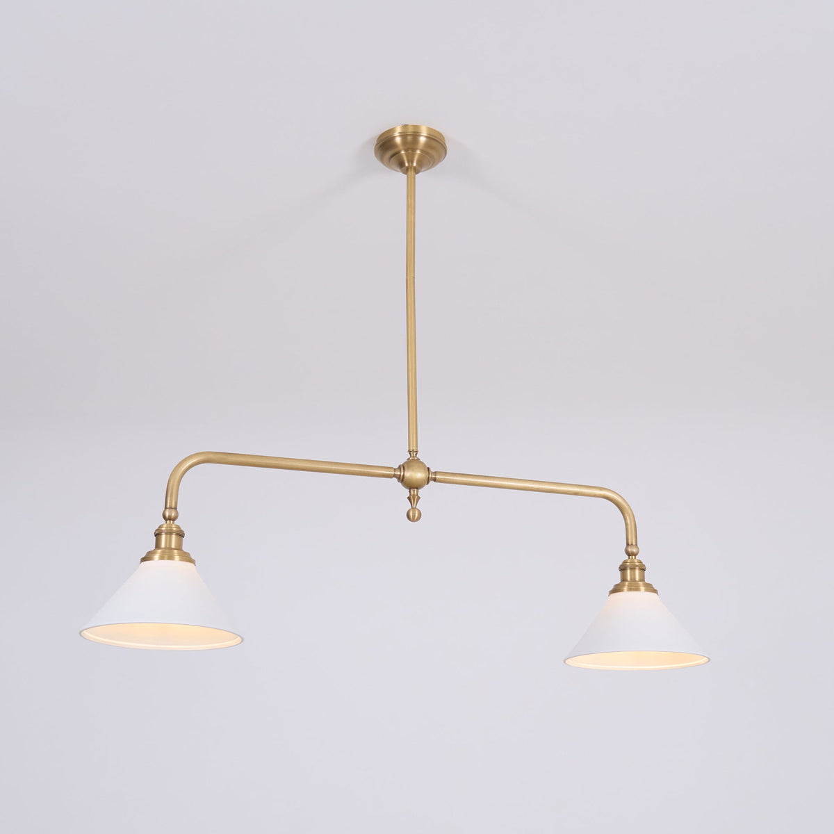 Brushed Brass Pendant Light with Flared Cone Shades for Dining Room & Kitchen Island | Dual Head Suspension Fixture | Lonoma