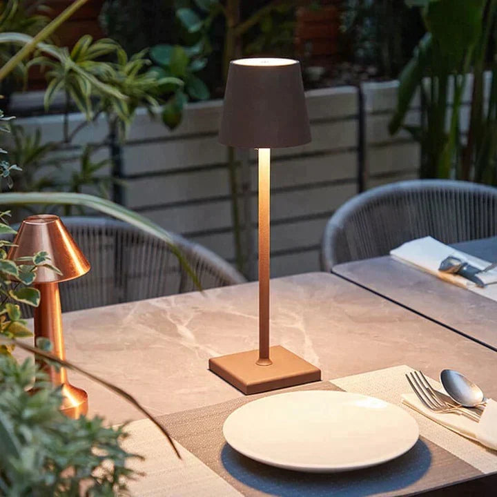 Cordless LED Table Lamp, Rechargeable Dimmable Aluminum Desk Light, Battery Operated for Bedroom, Patio & Restaurant Tables | Lonoma