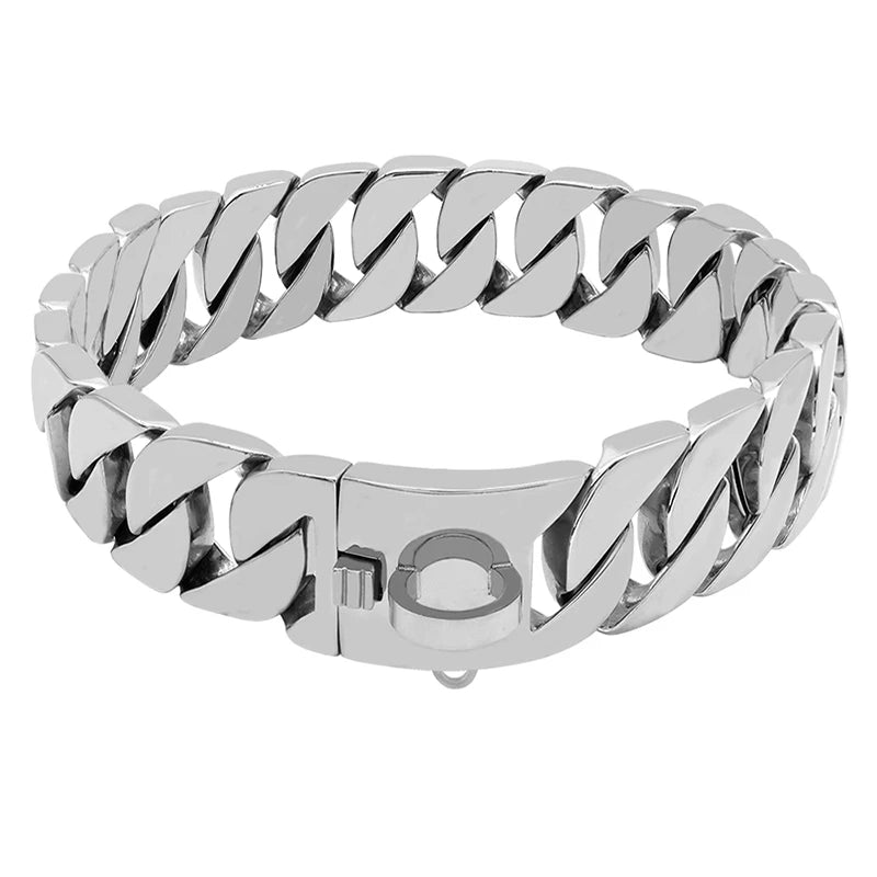 Dog Chain Collar Stainless Steel 18K Gold Plated Large Breed Heavy Duty Cuban Link Adjustable 32mm Wide | Koossa