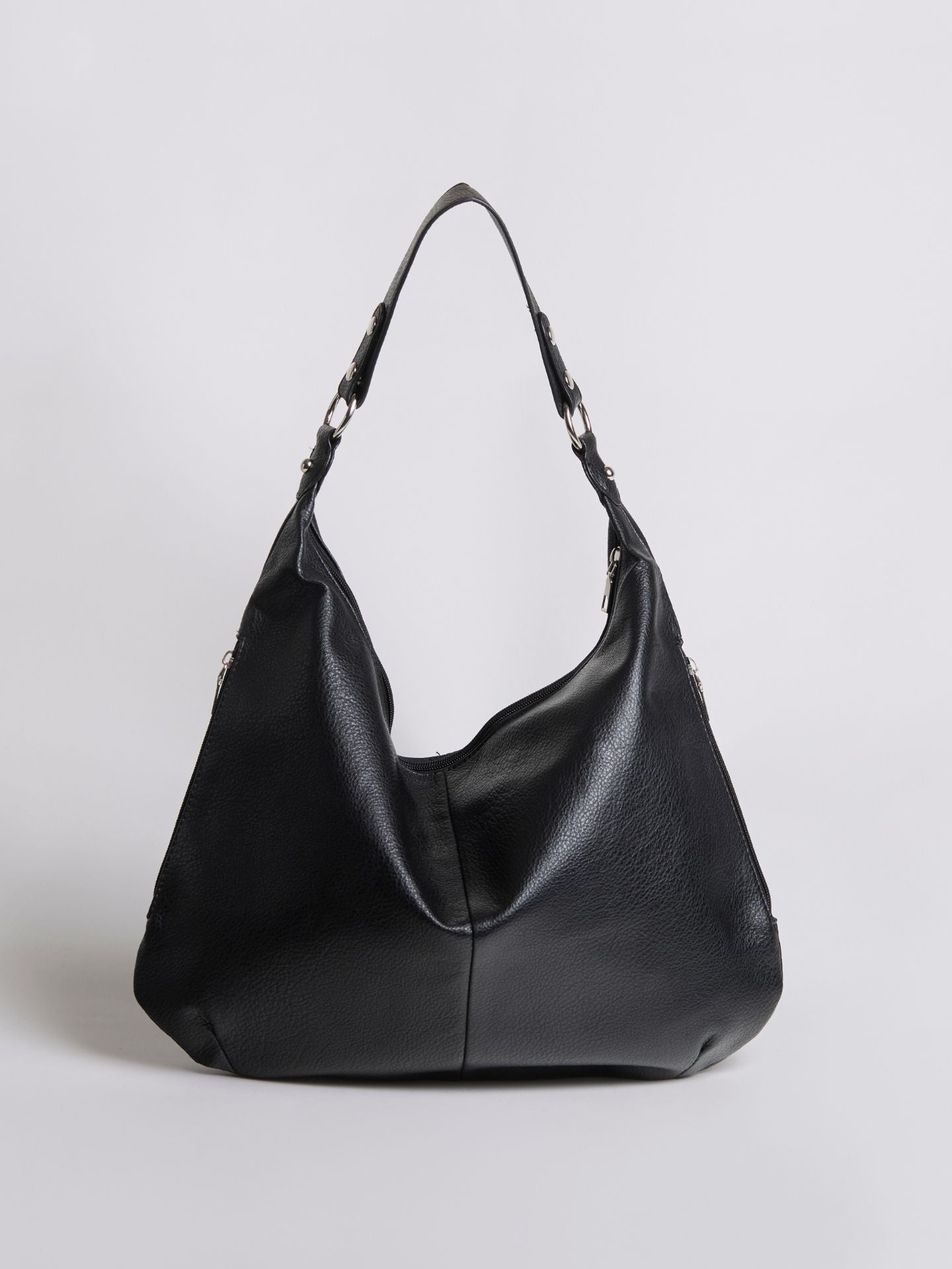 Slouchy Hobo Bag in Vegan Leather with Metal Ring Details – Spacious Everyday Shoulder Bag with Zip Compartments | Koossa