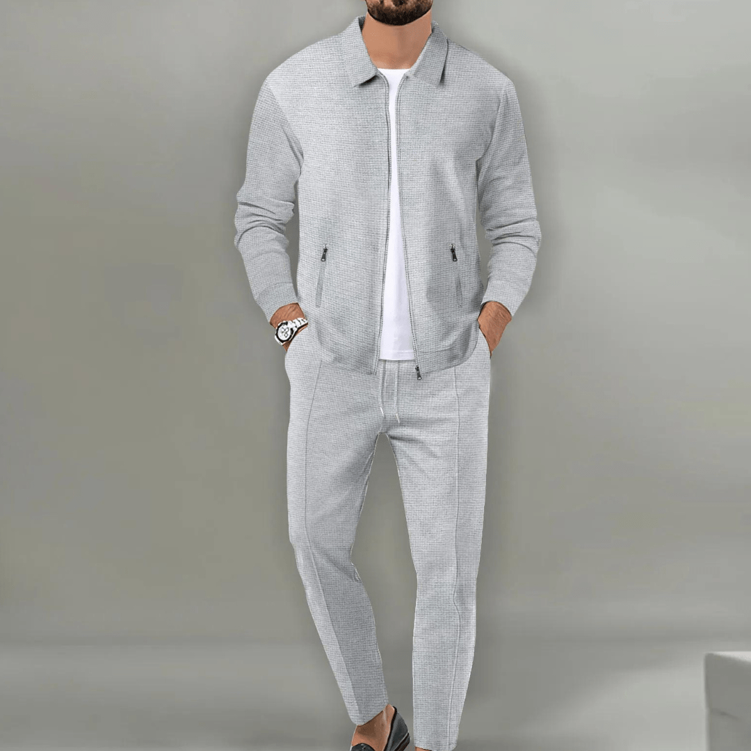 Men's Two-Piece Zip-Front Tracksuit in Soft Jersey Fabric for Smart Casual Weekend and Travel Wear | Koossa