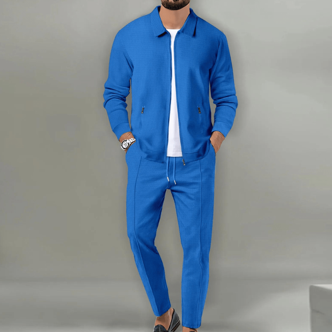 Men's Two-Piece Zip-Front Tracksuit in Soft Jersey Fabric for Smart Casual Weekend and Travel Wear | Koossa
