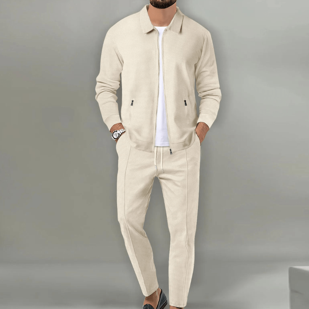 Men's Two-Piece Zip-Front Tracksuit in Soft Jersey Fabric for Smart Casual Weekend and Travel Wear | Koossa
