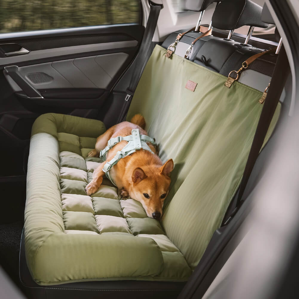 Dog Car Seat Cover Padded Waterproof Polyester Anti-Slip Bolster Back Seat Bed Large Dogs Safety Strap | Koossa