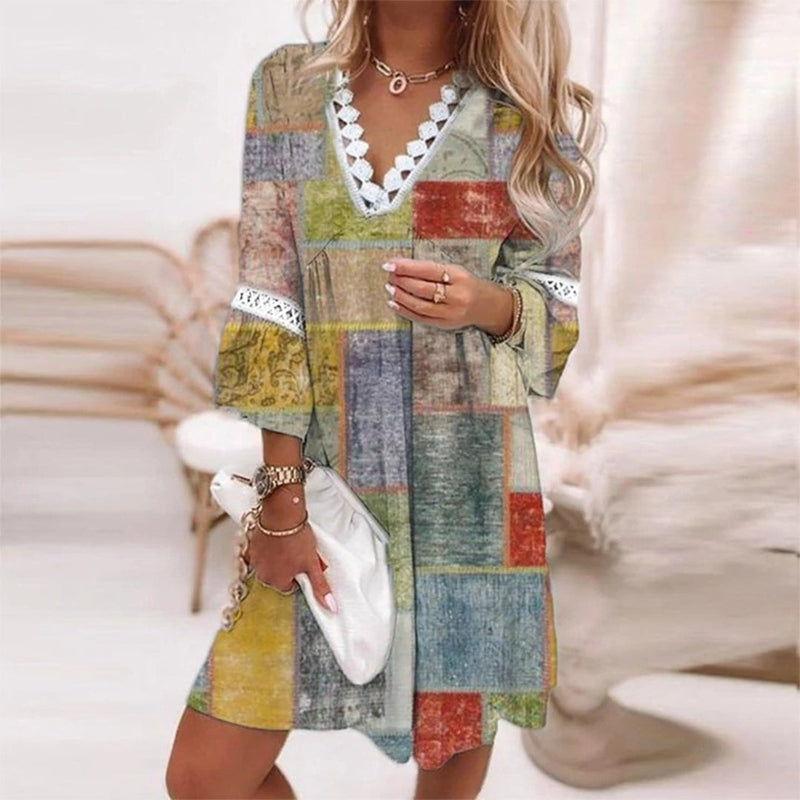 Women's Floral V-Neck Mini Dress in Vibrant Prints for Sunny Days and Warm-Weather Occasions | Koossa