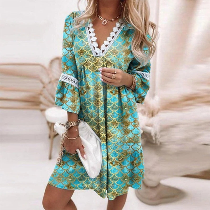 Women's Floral V-Neck Mini Dress in Vibrant Prints for Sunny Days and Warm-Weather Occasions | Koossa