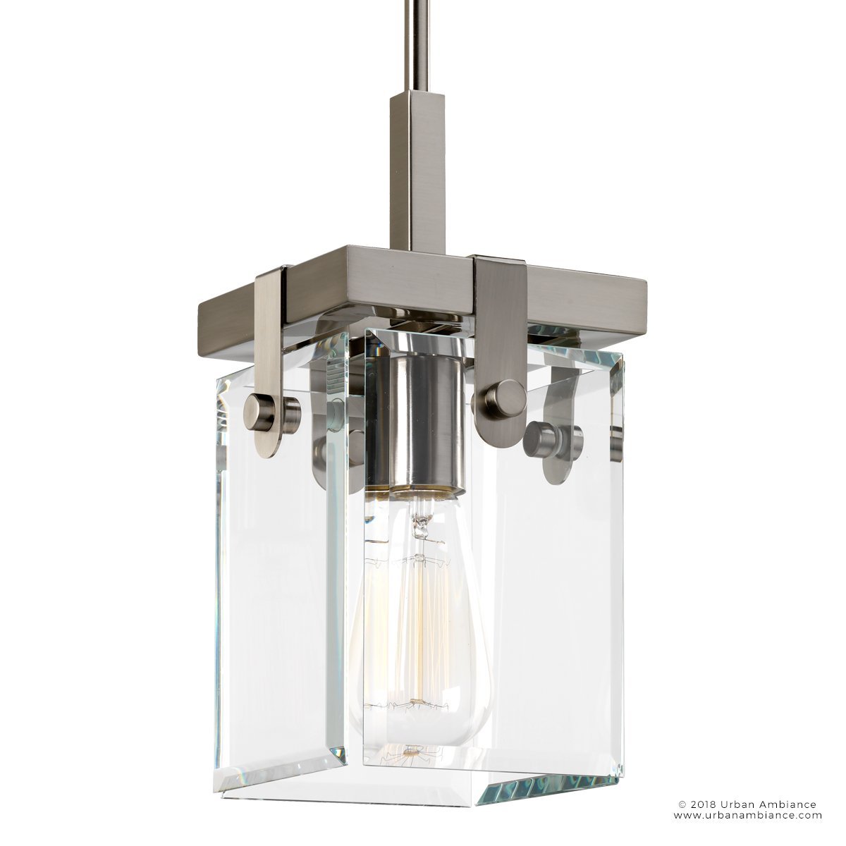 Brushed Nickel Pendant Light, 12 in Steel & Beveled Glass Adjustable Hanging Fixture for Kitchen Island, Dining Room, Hallway & Loft | Lonoma