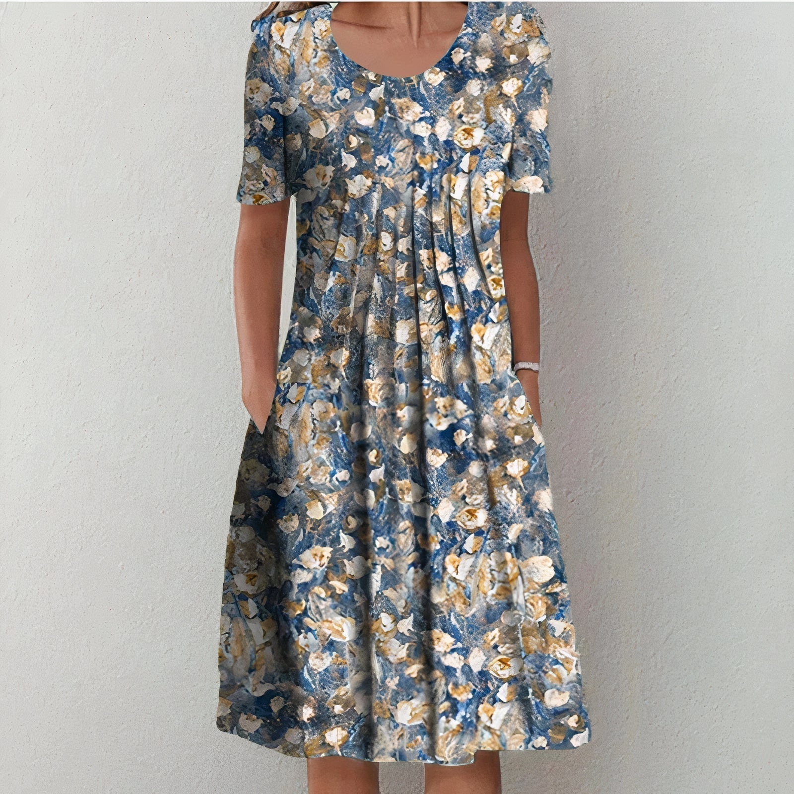 Floral Print Midi Dress in Cotton Voile with Pockets | Koossa