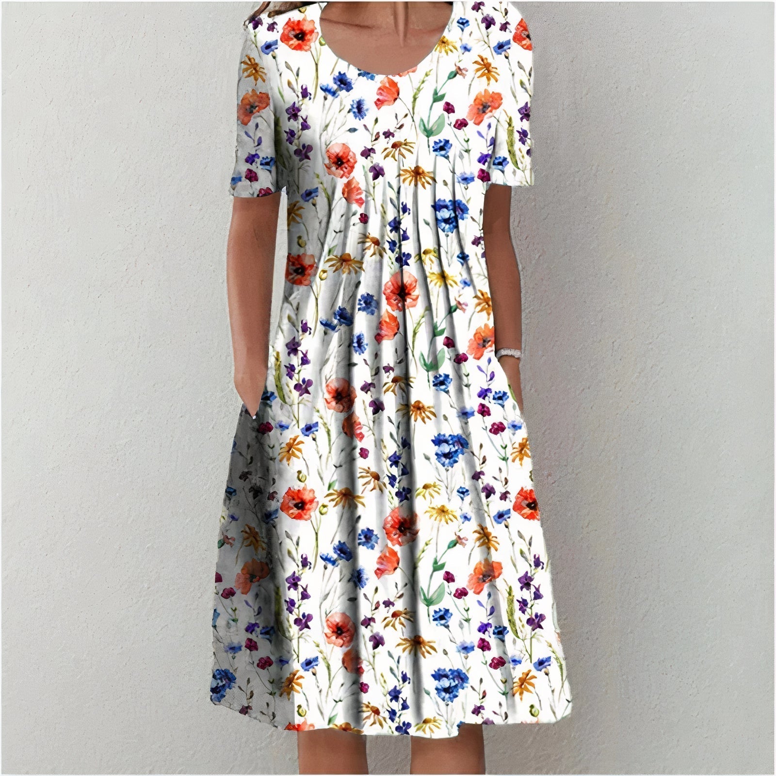 Floral Print Midi Dress in Cotton Voile with Pockets | Koossa