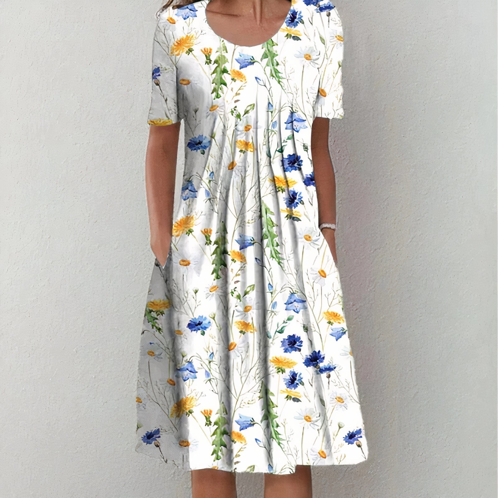 Floral Print Midi Dress in Cotton Voile with Pockets | Koossa
