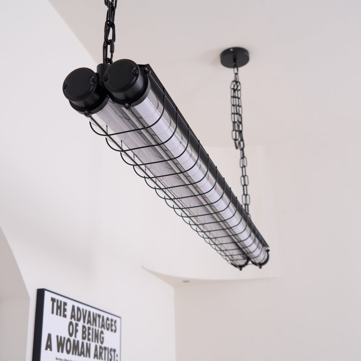 Horizontal Glass Cylinder Pendant Light with LED Strips – Metal Body, 48 in Long, Modern Industrial for Dining Room Kitchen Island | Lonoma