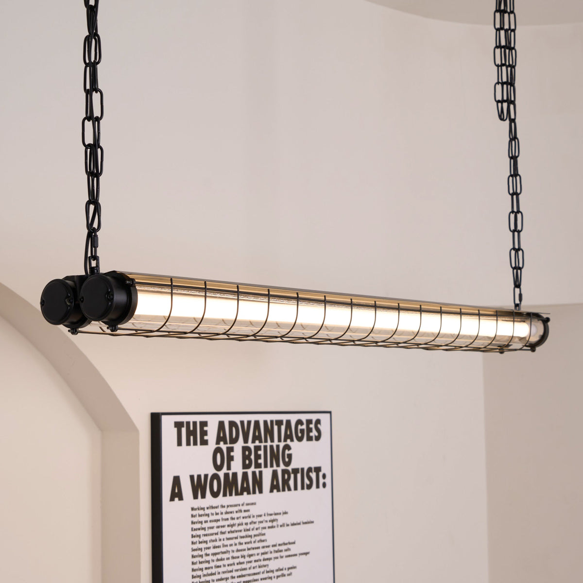 Horizontal Glass Cylinder Pendant Light with LED Strips – Metal Body, 48 in Long, Modern Industrial for Dining Room Kitchen Island | Lonoma