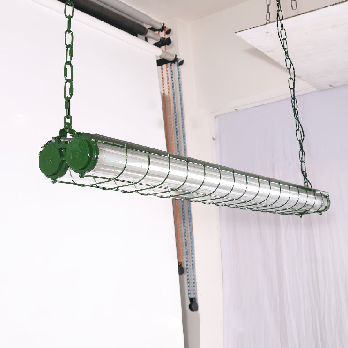 Horizontal Glass Cylinder Pendant Light with LED Strips – Metal Body, 48 in Long, Modern Industrial for Dining Room Kitchen Island | Lonoma