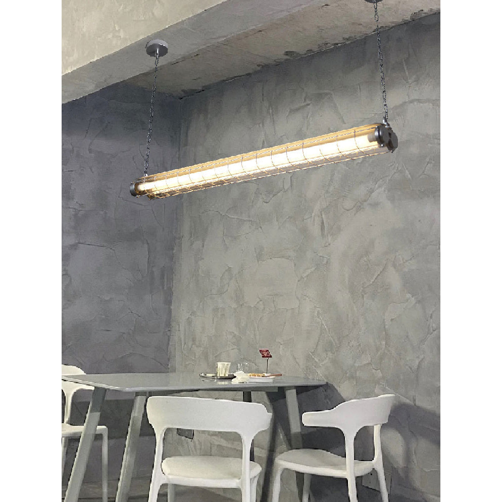 Horizontal Glass Cylinder Pendant Light with LED Strips – Metal Body, 48 in Long, Modern Industrial for Dining Room Kitchen Island | Lonoma