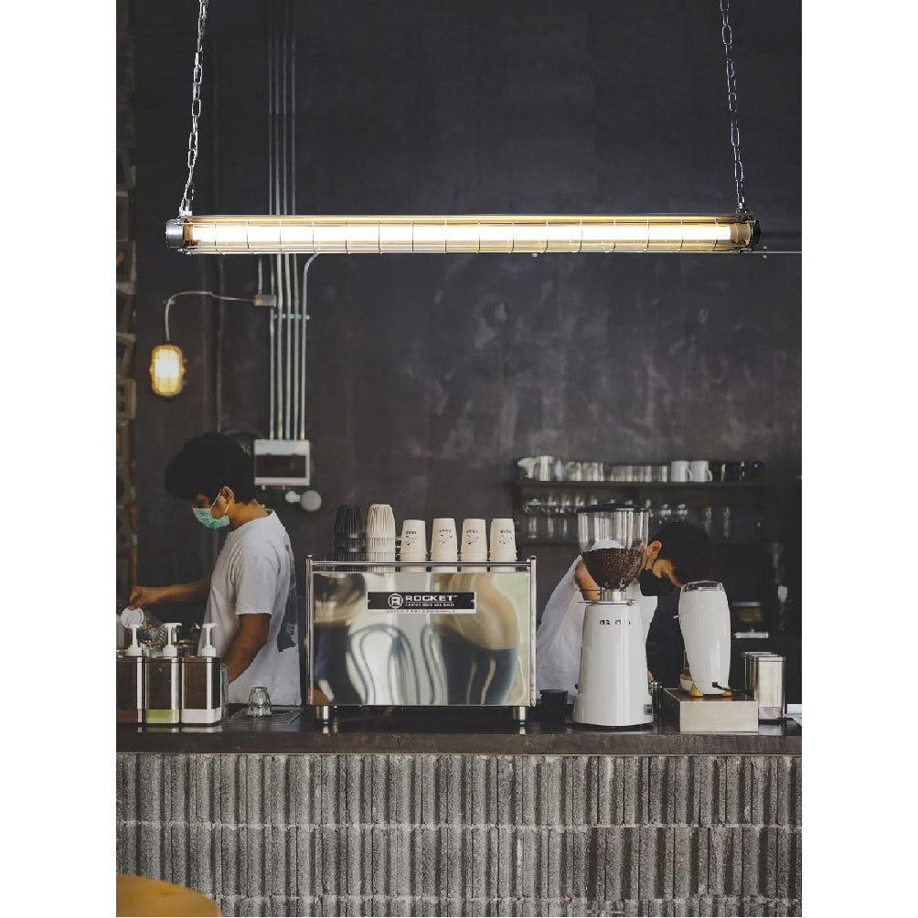 Horizontal Glass Cylinder Pendant Light with LED Strips – Metal Body, 48 in Long, Modern Industrial for Dining Room Kitchen Island | Lonoma