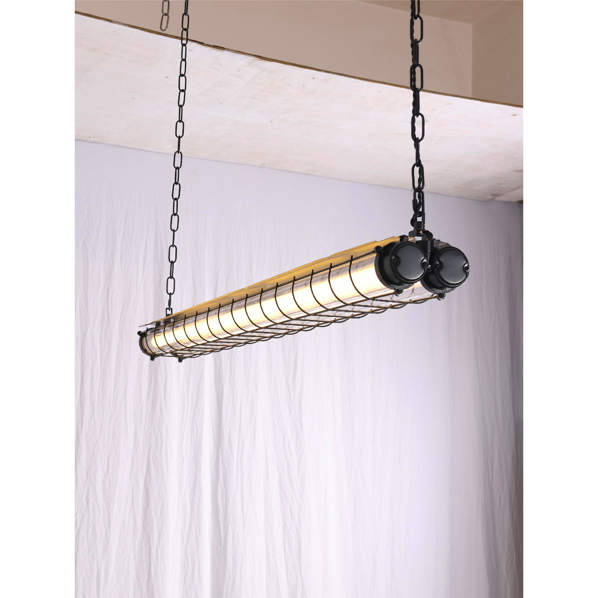 Horizontal Glass Cylinder Pendant Light with LED Strips – Metal Body, 48 in Long, Modern Industrial for Dining Room Kitchen Island | Lonoma