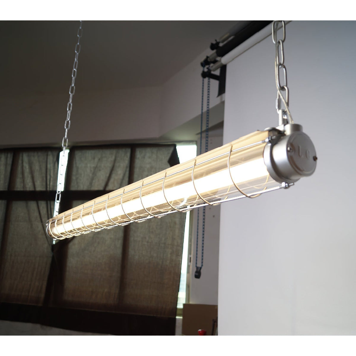 Horizontal Glass Cylinder Pendant Light with LED Strips – Metal Body, 48 in Long, Modern Industrial for Dining Room Kitchen Island | Lonoma