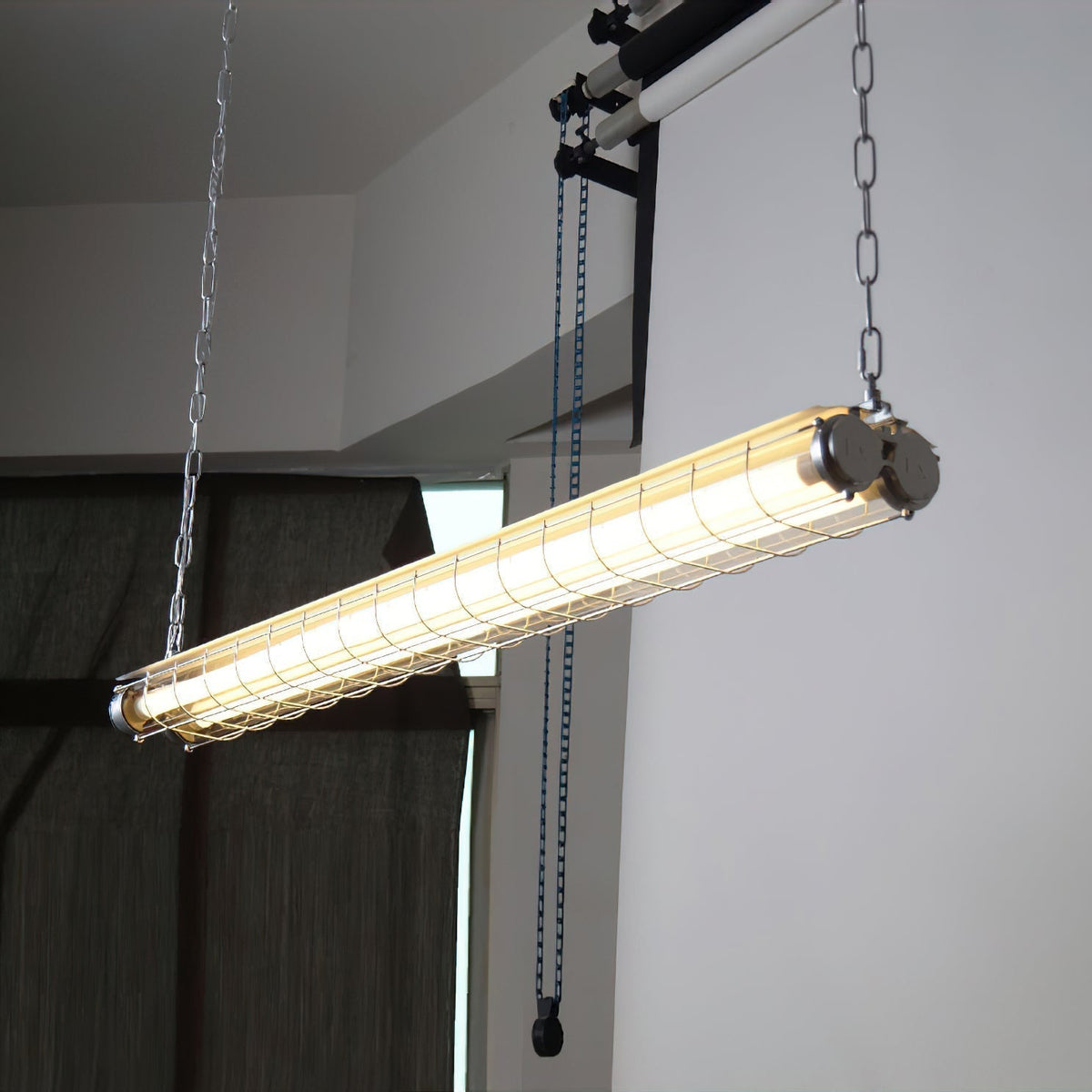 Horizontal Glass Cylinder Pendant Light with LED Strips – Metal Body, 48 in Long, Modern Industrial for Dining Room Kitchen Island | Lonoma