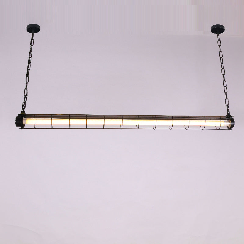 Horizontal Glass Cylinder Pendant Light with LED Strips – Metal Body, 48 in Long, Modern Industrial for Dining Room Kitchen Island | Lonoma