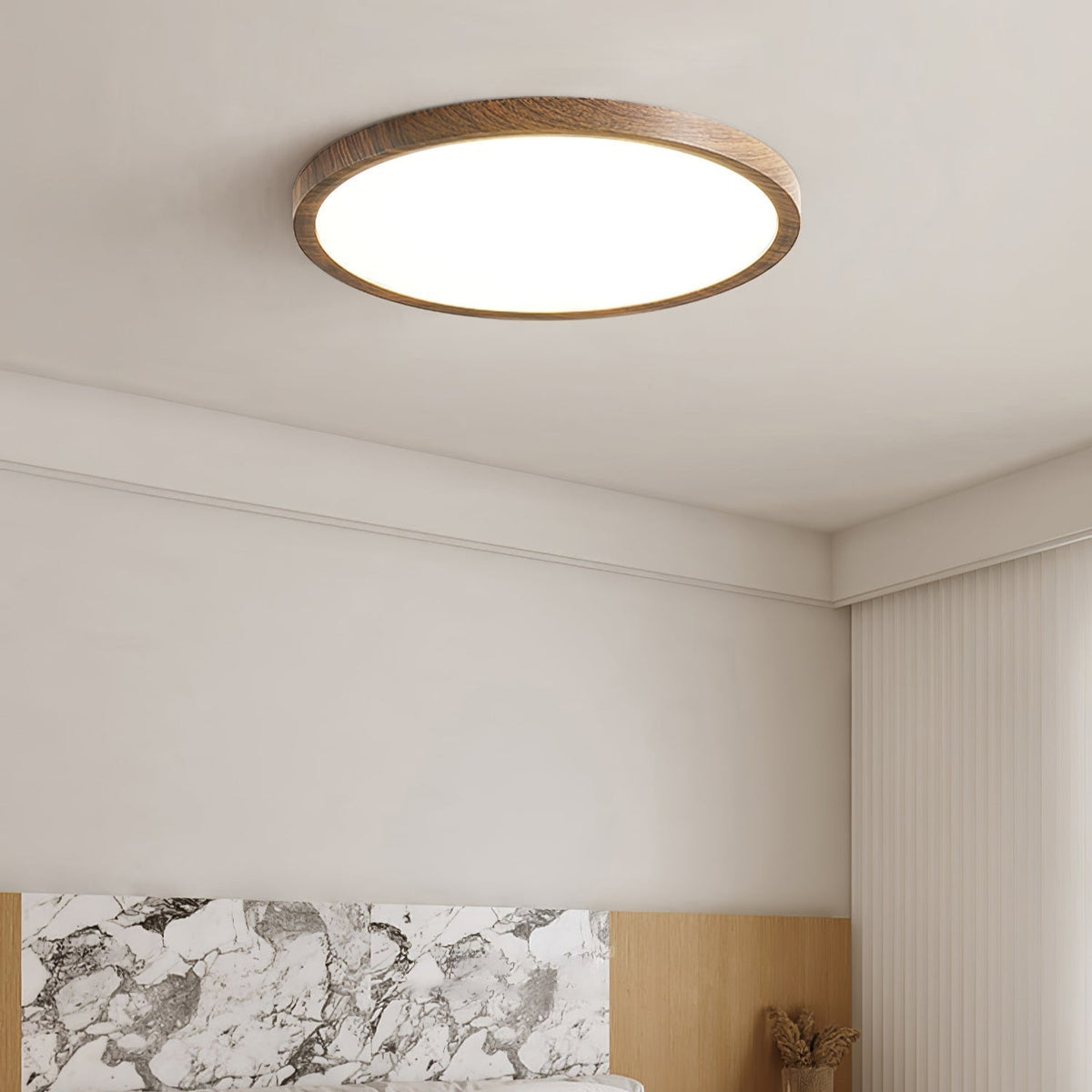 Flush Mount LED Ceiling Light with Wood-Look Finish – Round Ultra-Slim Panel for Bedroom, Living Room, Kitchen | Lonoma
