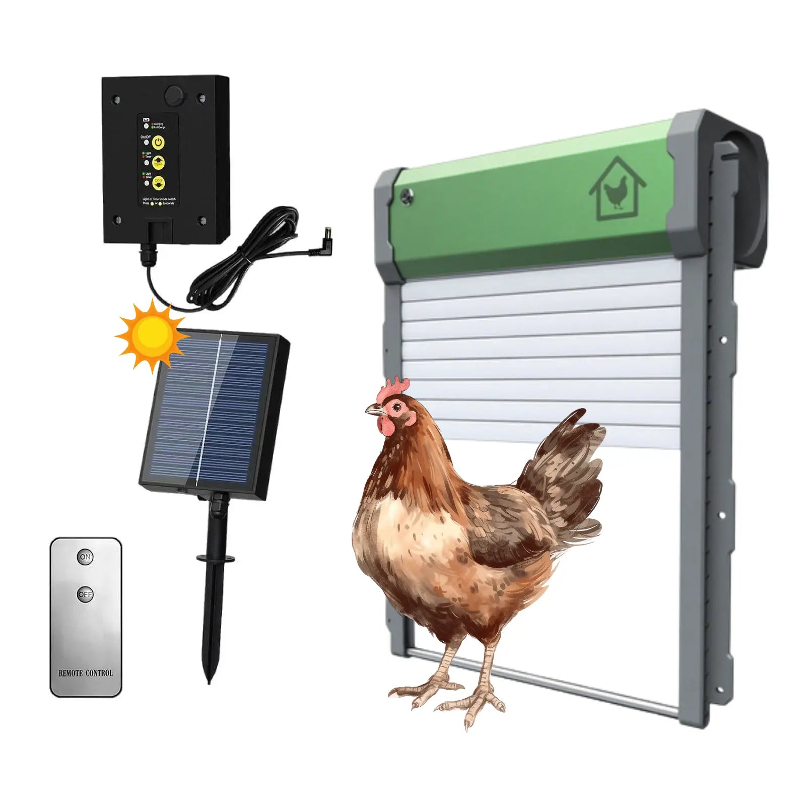Automatic Chicken Coop Door Opener Solar Powered Timer Light Sensor Remote Control Motor Kit Weatherproof Predator Protection | Koossa