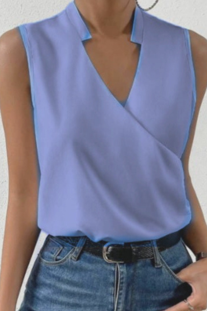 Sleeveless V-Neck Wrap Blouse in Floral & Solid Colours for Effortless Spring Elegance | Koossa