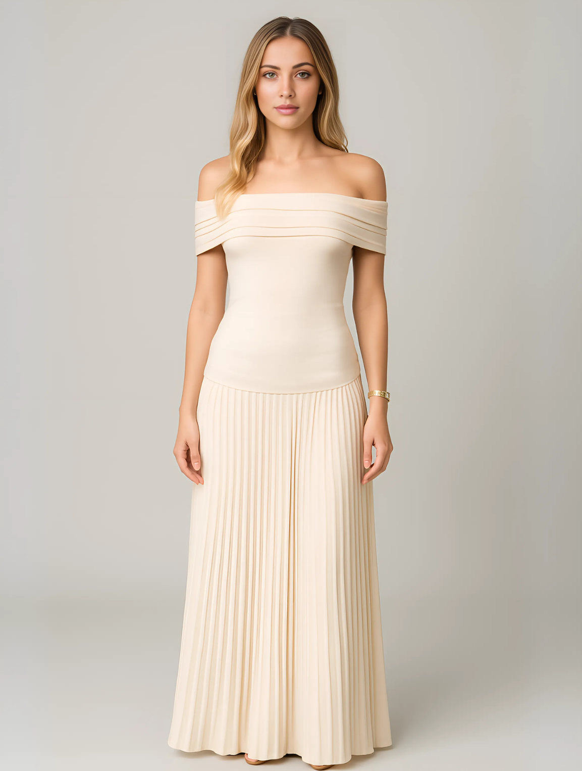 Women's Elegant Pleated Maxi Dress in Luxe Fabric for Special Occasions Weddings Receptions Evening Celebrations Formal Events | Koossa