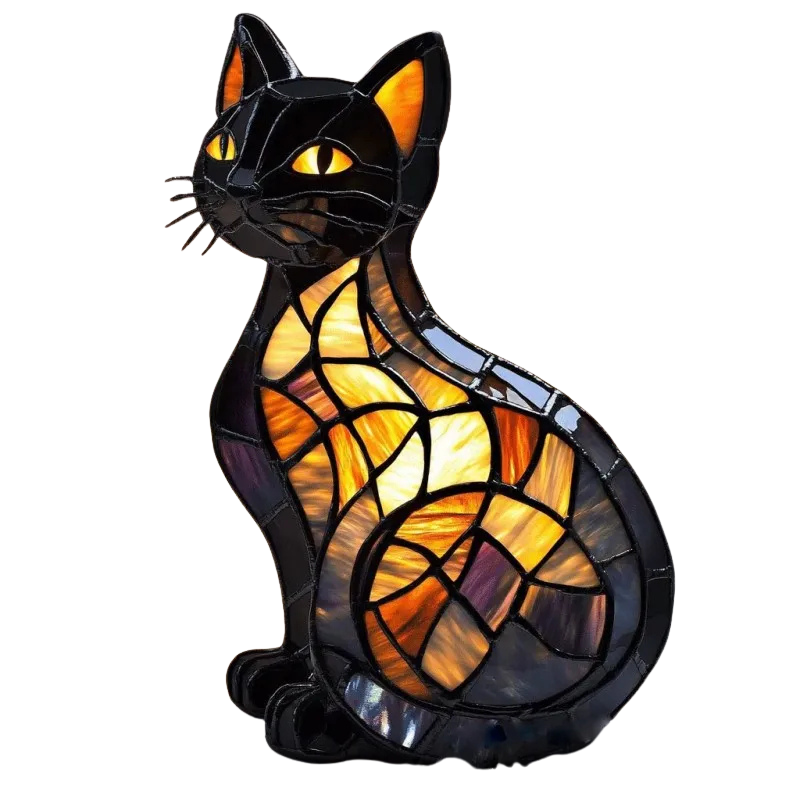 Solar Cat Statue Garden Light, Metal Silhouette Outdoor Yard Art with Glowing Eyes, Patio Walkway Porch LED Accent Lamp | Lonoma