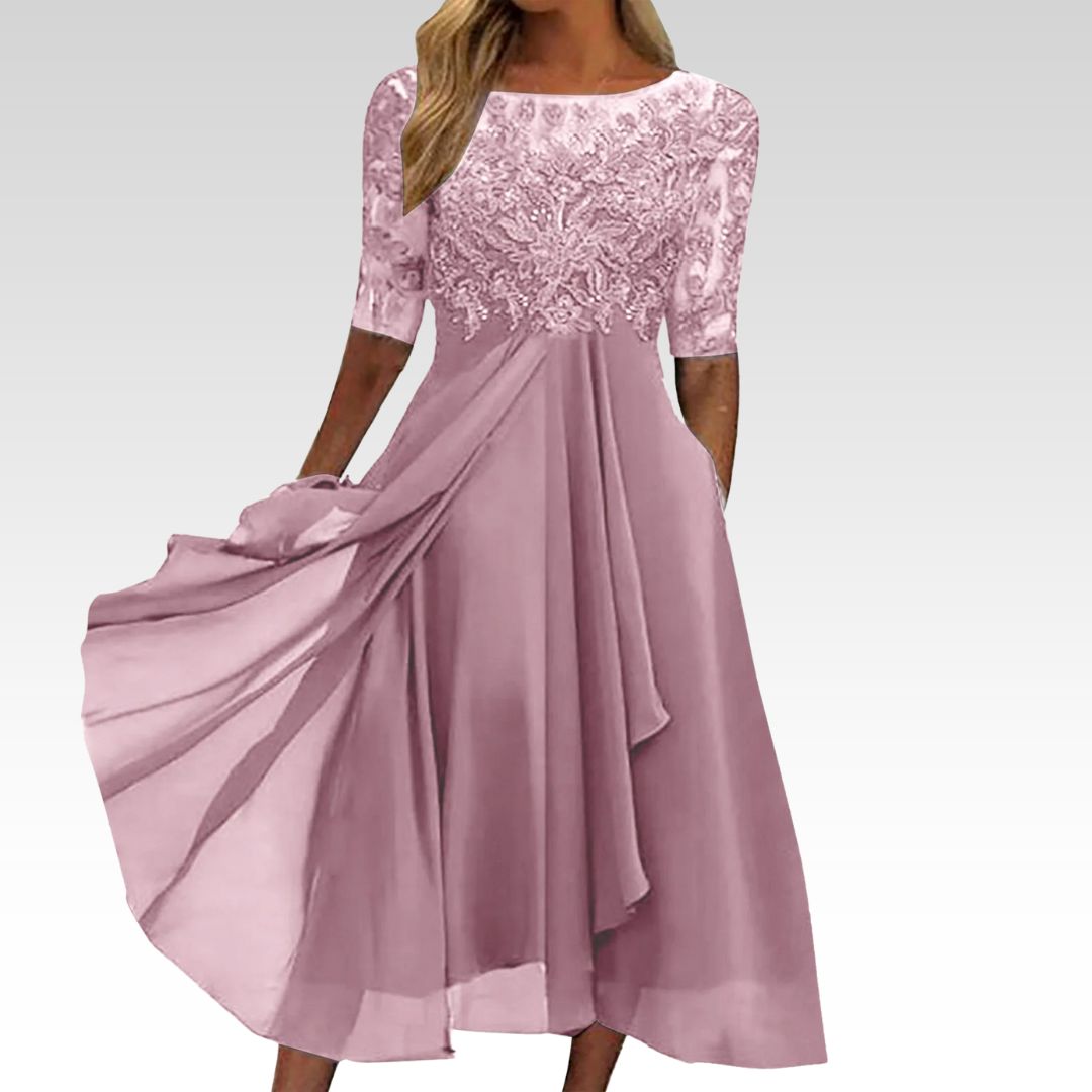 Women's Draped Evening Dress with Defined Waist and Elegant Neckline in Blue Pink White Green for Formal Occasions Gala Dinner Party Sophisticated Timeless Silhouette | Koossa