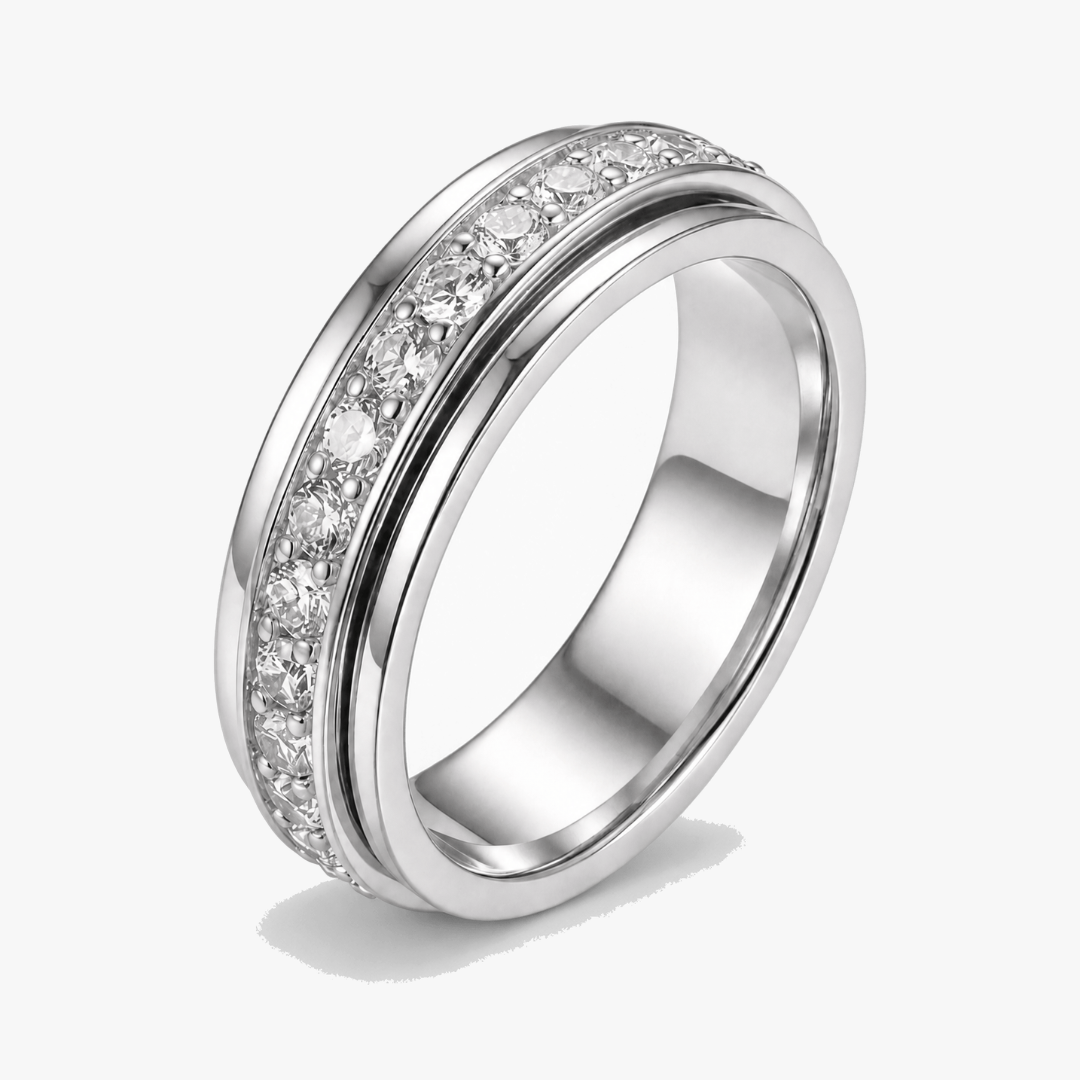 Titanium Steel Spinner Ring with Cubic Zirconia, Silver Gold Rose Gold Fidget Ring for Women & Men, Anxiety Relief, Stackable Band | Lonoma