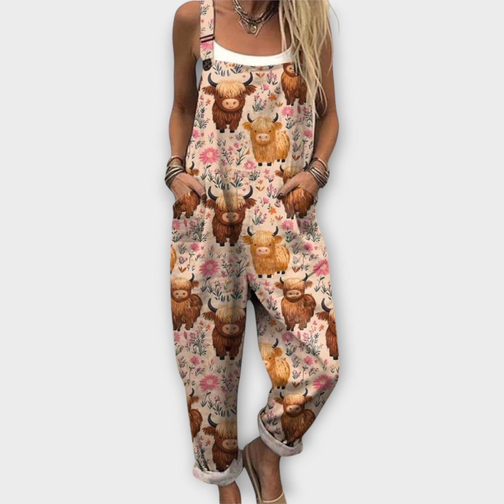 Women's Wide-Leg Floral Jumpsuit with Adjustable Straps – Vintage-Inspired All-In-One for Summer Days, Garden Parties & Weekend Brunches | Koossa