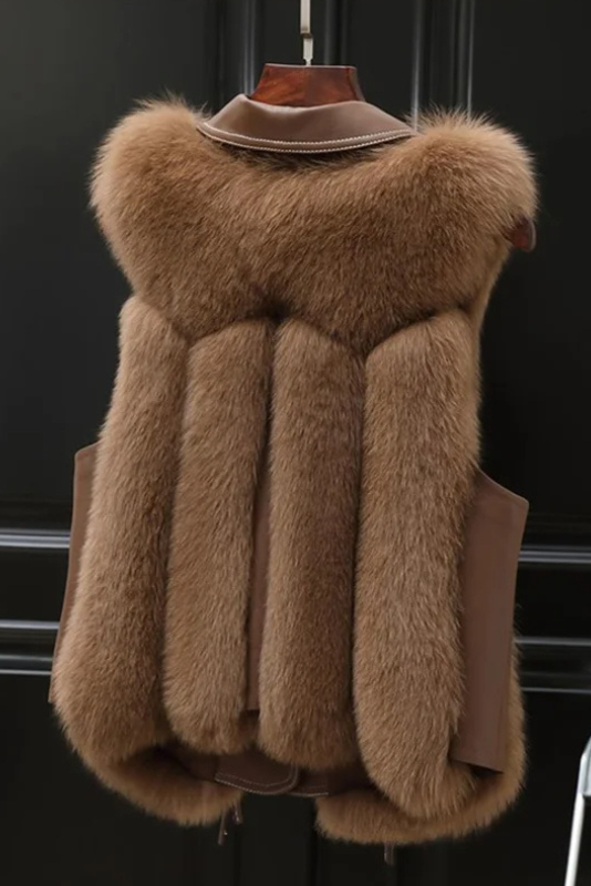 Faux Fur Sleeveless Gilet in Ivory, Brown and Black | Koossa