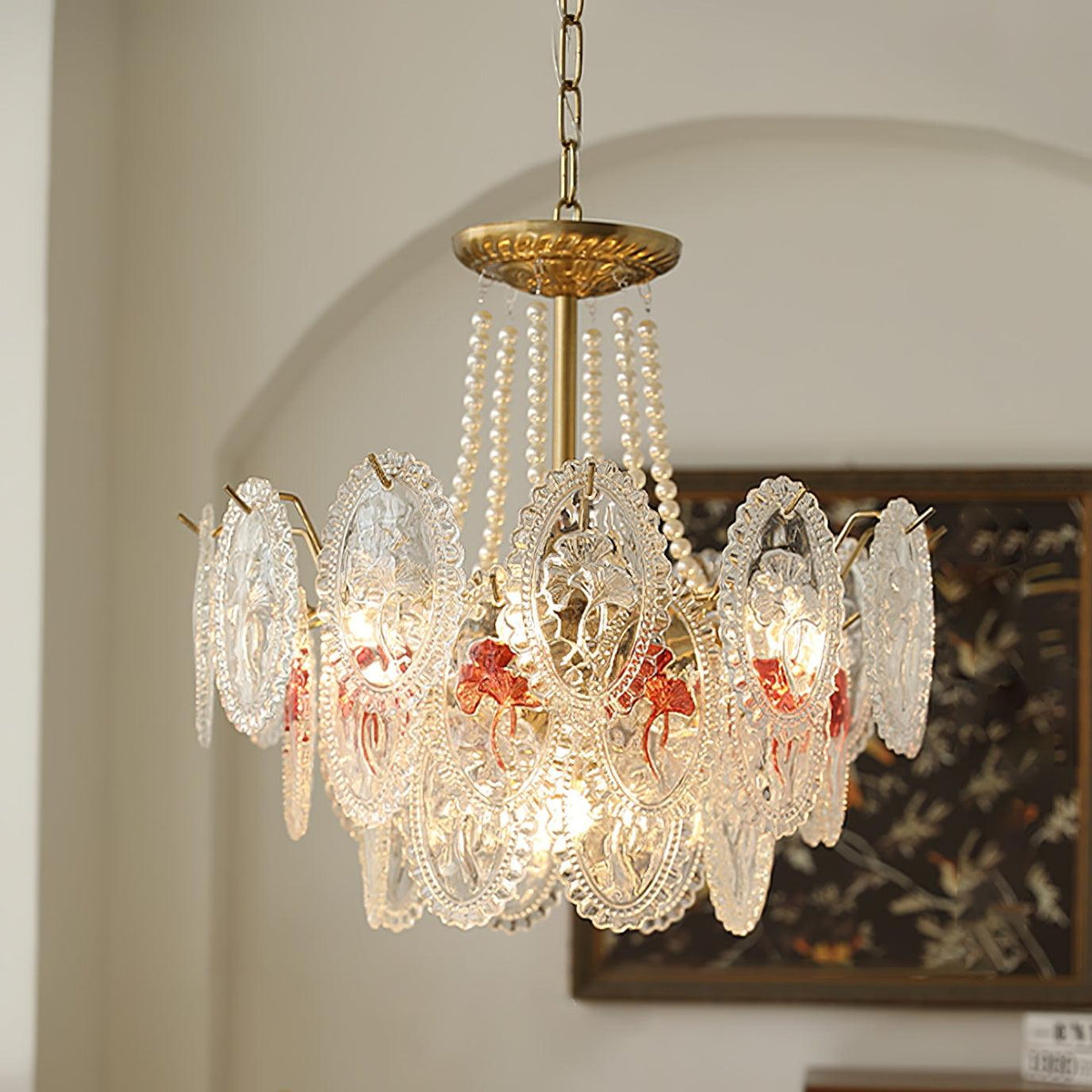 Pearl Glass Tiered Chandelier Gold Metal Frame Multi-Layer Pendant Light for Dining Room Bedroom Living Room Modern Luxe Ceiling Fixture | Lonoma