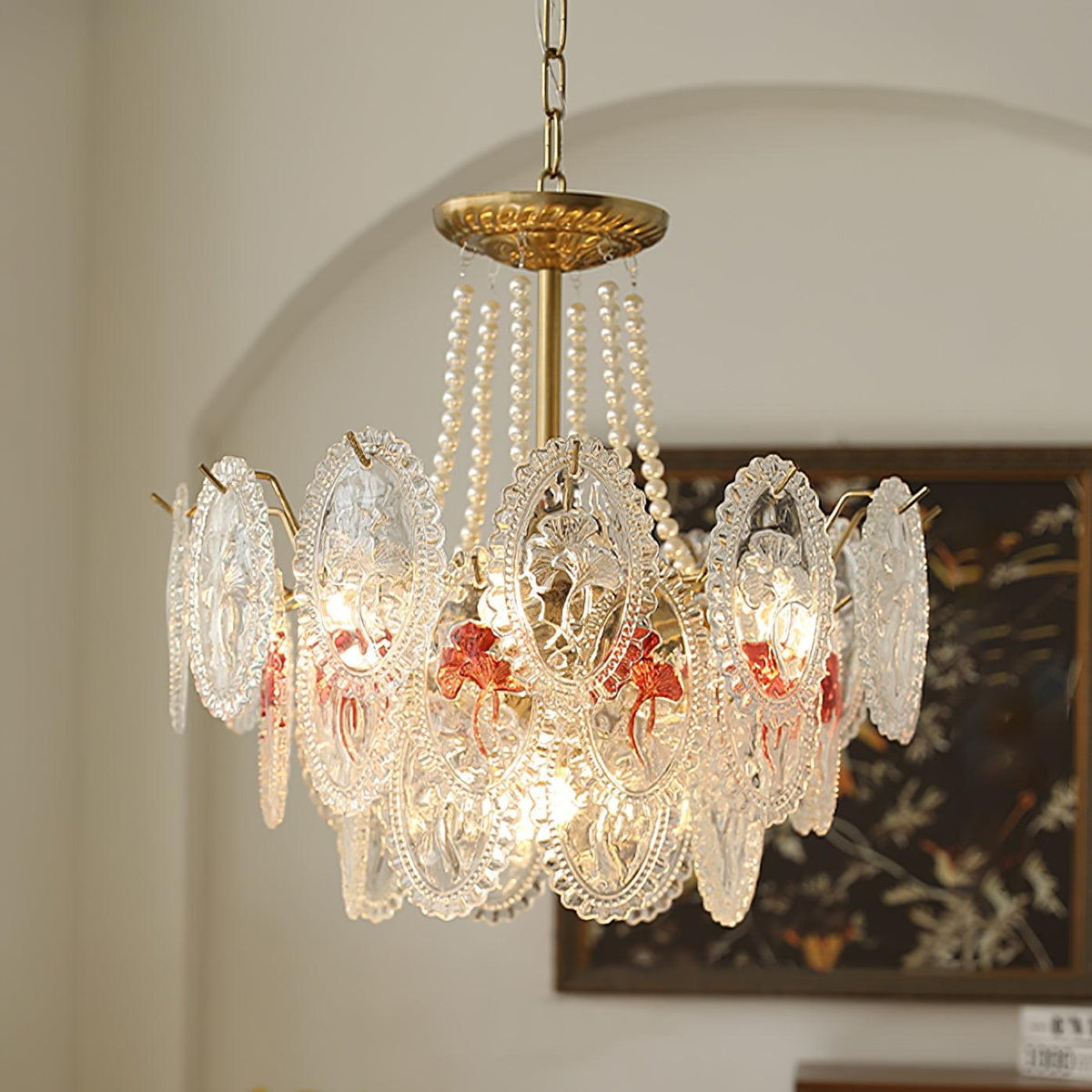Pearl Glass Tiered Chandelier Gold Metal Frame Multi-Layer Pendant Light for Dining Room Bedroom Living Room Modern Luxe Ceiling Fixture | Lonoma