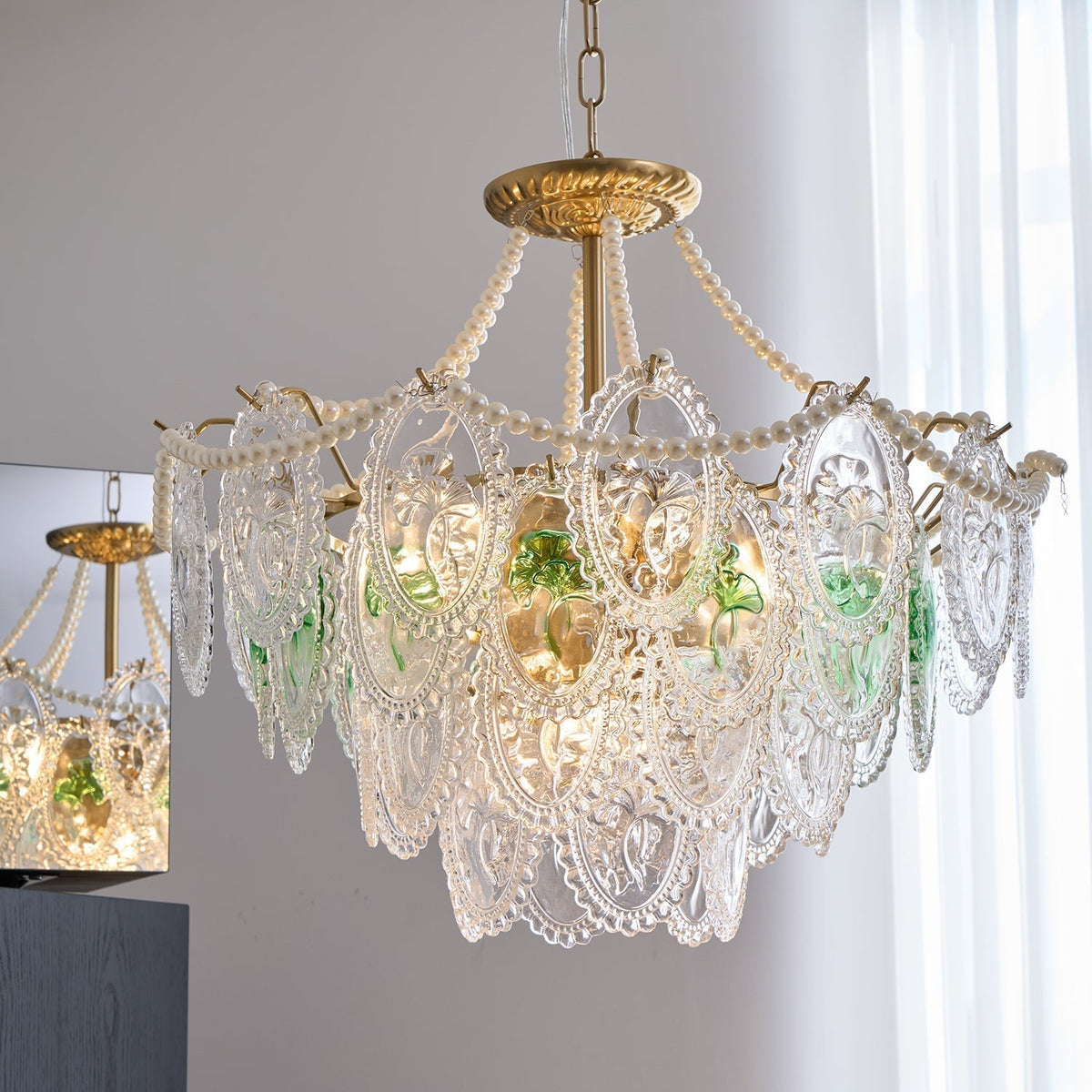 Pearl Glass Tiered Chandelier Gold Metal Frame Multi-Layer Pendant Light for Dining Room Bedroom Living Room Modern Luxe Ceiling Fixture | Lonoma